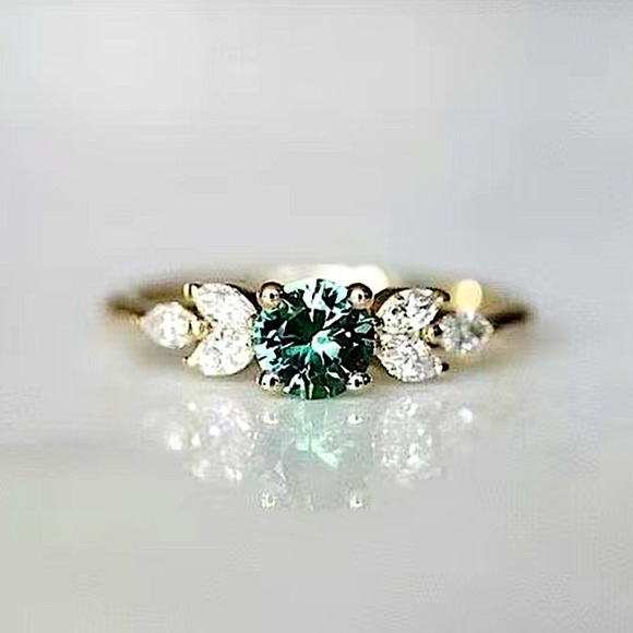 Gold Peridot Zircon Ring Minimalist, Dainty Diamond - Picture 2 of 4